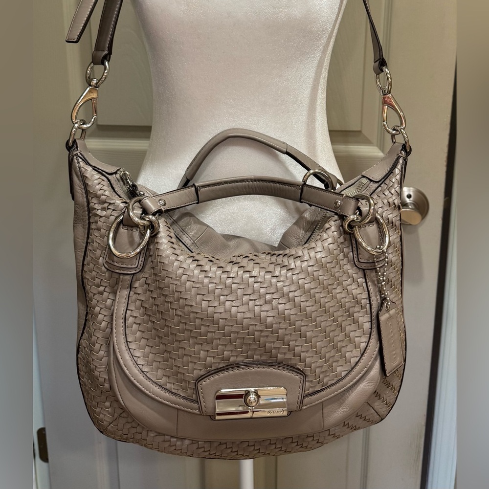 COACH ~ Kristin Woven Leather Satchel Handbag Shoulder Bag Crossbody Taupe